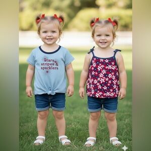 NWT Way to Celebrate Americana Toddler Tank Top Set, 2-Pack,2T 4th July flag